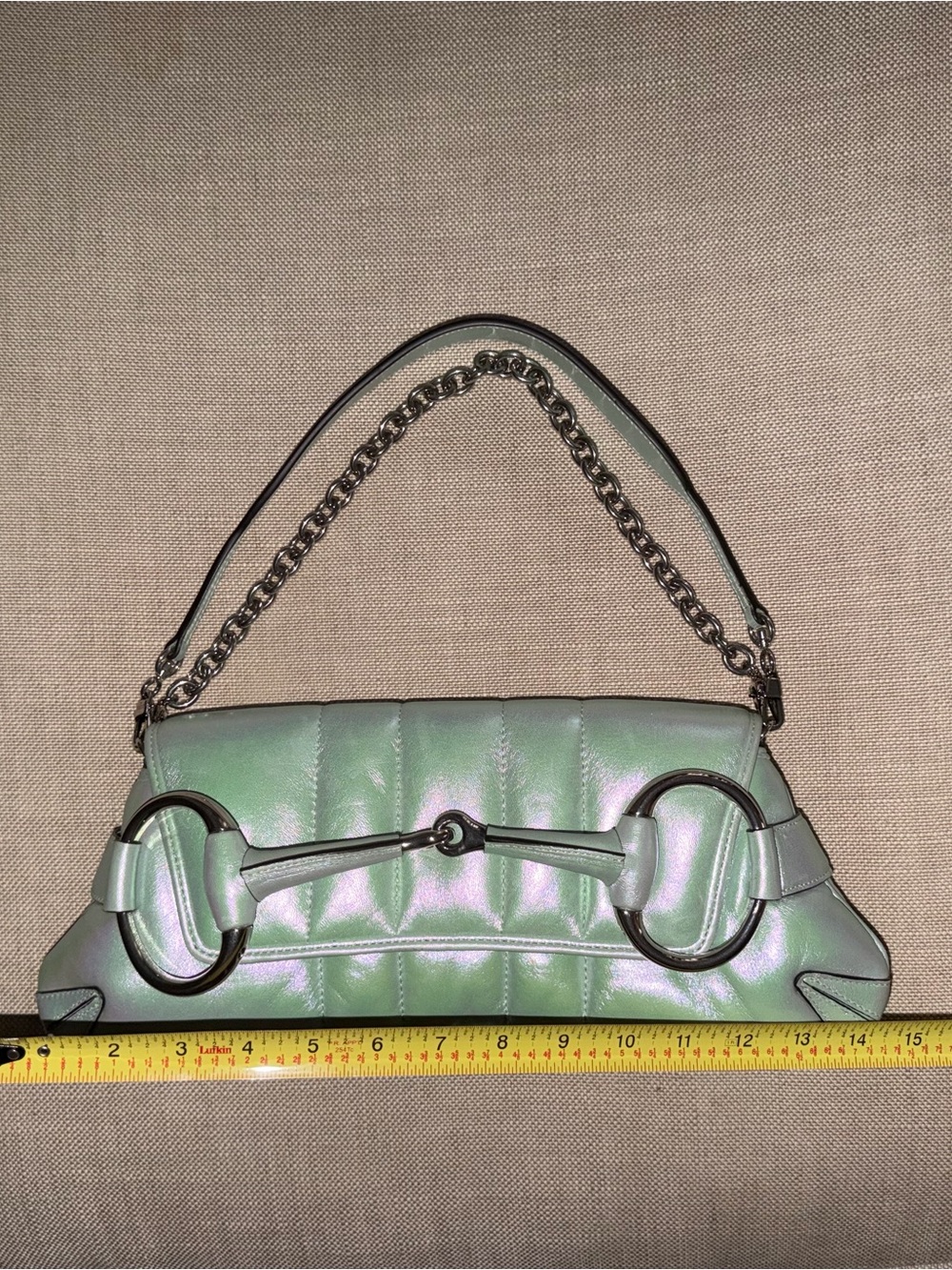 Gucci Iridescent Green Metallic Chain-Handle Shoulder Bag - Picture 4 of 8